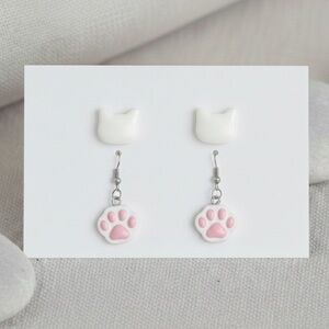 Cat Resin Earring Set - Handmade - Hypoallergenic - White